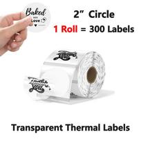 2  Apvalūs Skaidrūs Terminių Etikečių Lipdukai, Lipnios Tiesioginio Terminio Spausdinimo Etiketės 1Roll-300Labels baltos spalvos nuo blyksnio