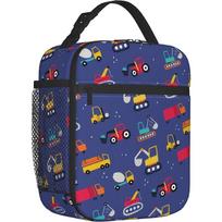 Cartoon Excavator Truck Pattern Lunch Box Boys Kids Men Insulated Bento Bag Reusable Portable Thermal Organizer for Picnic Beach 26x21x11CM smėlis