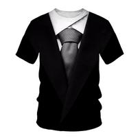 Summer Short Sleeved T-shirt New Trendy Fake Two 3D Printed Men's Round Neck Sports Half T-shirt S