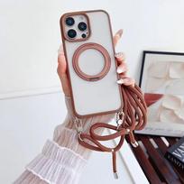 Skaidrus magnetinis telefono dėklas su dirželiu per petį iPhone 16 Pro Max Plus 15 14 13, skirtas Magsafe, su nematomu laikikliu For iPhone 13 Pro