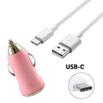 [Compatible Samsung Galaxy A3-A5-2017-A8-A9-2018] 1 Meter USB-C Type Cable + Pink Car Charger [Phonillico®] balta