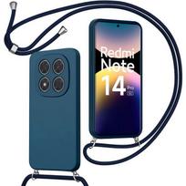 Case for Xiaomi Redmi Note 14 Pro 5G (not for 4G), Navy Blue Anti-Scratch Silicone with Shoulder Strap