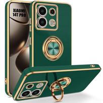 Case for Xiaomi 14T Pro - Soft Silicone Protection with 360° Rotating Ring - Night Green