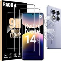 2 Verres Trempés Ecran et 2 Vitres Objectif Arrière pour Xiaomi Redmi Note 14 Pro 5G (pas pour 4G) Antichoc