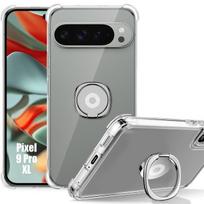 Case for Google Pixel 9 Pro XL, Slim Transparent Anti-Scratch Silicone with Silver Stand