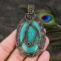 Amazonite Handmade Copper Wire Wrap Jewelry Pendant 3.15 j8K68