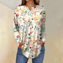 Long Sleeve Shirts For Women's Fashion Casual Round Neck Printed T-Shirt Top L smėlis