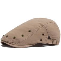 Men Flat Cap Fashion Rivet Design Solid Color Women's Beret Spring Summer Casual Sun Visor Hat Unisex Hip Hop Caps Gorras chaki