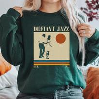 Defiant Jazz Sweatshirt Severance TV Show Shirt 90s Vintage Hoodie Unisex Crewneck Sweatshirts Cozy Sci-Fi Fans Gift Pullover S tamsiai žalia spalva