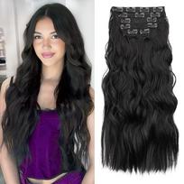 MISS WIG Synthetic Long Wavy Clip In Full Head Hair Extensions Natural Looking Thick Soft Wig For Women Daily Party Wear 50cm