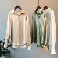 Women's Retro Hong Kong Style Satin Blouse - Long Sleeve, All-Match Drape, Niche Design for Spring & Autumn 2022 S