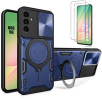 Case for Samsung Galaxy A56 5G - BOOLING - Navy Blue Ring Camera Cover - 2 Tempered Glasses mėlyna