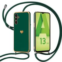 Cord Case for Samsung Galaxy A04s / A13 5G Heart Pattern Shockproof Anti-Scratch Soft Silicone Night Green žalia