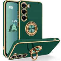Case - BOOLING - for Samsung Galaxy A15 4G/5G - Liquid Silicone - 360° Ring Holder - Shockproof - Night Green žalia