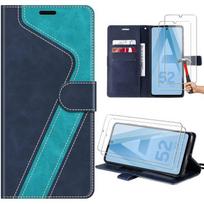 Case for Samsung Galaxy A52s 5G and A52 5G-4G in Patterned PU Leather with Card Holder and Stand, Blue + 2 Tempered Glasses mėlyna