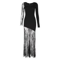 France Sexy Y2k Gothic Dress Women Lace Irregular Solid Patchwork Vintage Dresses Female Elegant Slim Fashion Party Midi Dress M juoda