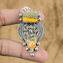 Mothers day Deal Bumble Bee Jasper Gemstone Sterling Silver Wife Artisan Pendant