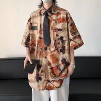 Men's Hong Kong-style Floral Short-sleeved Shirt Thin Summer American Retro Style Cool and Casual Five-quarter Sleeve M