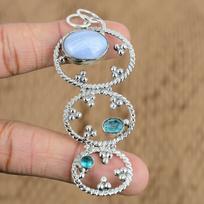 Womens day Deal Oval Blue Lace Agate Stone 925 Silver Sister Handcrafted Pendant