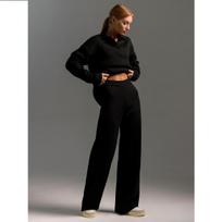 Solid Color Lapel Sweater Set Knit Sweater+straight Leg Wide Leg Pants Two-piece Set High Neck L