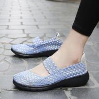 Versatile new one-pedal hand-woven shoes Hollow breathable flat-bottomed loose casual shoes Fashion loafers 35 mėlyna