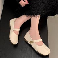 Small leather shoes, fashionable and versatile retro 2025 spring and summer high-value Mary Jane flat-soled soft-soled Doudou single shoes women 35 smėlis