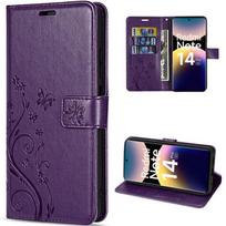 Case for Xiaomi Redmi Note 14 Pro 5G (not for 4G) Synthetic Leather Floral Butterfly Relief Pattern - Dark Purple