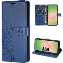 Case for Samsung Galaxy A56 5G - BOOLING - Navy Blue Synthetic Leather Floral Butterfly Pattern mėlyna