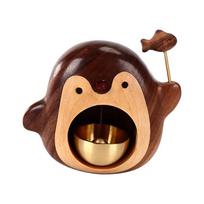 Wooden Doorbell, Black Walnut Wind Chimes, Bronze Bells, Penguin Series, Home Decoration Gifts. beige