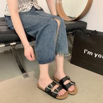 Flat bottom one-word drag women's summer new one-pedal lazy versatile outer wear belt buckle beach cool slippers 35 juoda