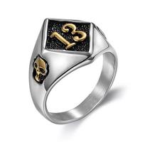 Lucky Number 13 Skull Titanium Steel Ring Classic Motorcycle Style for Men Vintage Gothic Jewelry No.7