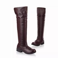 Fashion Brown Elegant with Low Heels Round Toe Leather Women's Thigh High Boots Autumn Winter New Rock Ladies Above Over The Knee Shoes 35