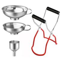 4/6 vnt. nerūdijančio plieno konservavimo piltuvėliai, konservavimo stiklainių keltuvas, žnyplės skysčiui, biriems produktams, džemui, grūdams perkelti, virtuvės įrankiai