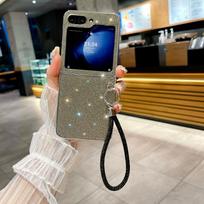 Blizganti deimantinė riešo grandinėlės dėklas, skirtas Samsung Galaxy Z Flip 6 5 4 3 flip6 Zflip Apyrankė Bling Cirkonio Akmenukai Atsparus smūgiams Kietas dangtelis for Samsung Z Flip 6
