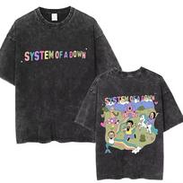 Washed Vintage System of A Down Chop Suey English Letter Print Tshirts Men Rock Oversized T Shirt s Alternative Metal Tshirt M gray