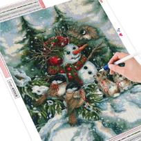 Deimantinis paveikslas kryželiu Siuvinėjimas Žieminis paukštis Deimantinis Siuvinėjimas Kalėdų Sniego senelio amatų rinkinys Rankų darbo dovana Full Square (20X30CM) black
