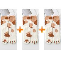 3 poros/komplektas medvilninės kojinės moterims žieminės storo rašto katės letenos šiltos kojinės Kasdieninės madingos kojinės One Size beige