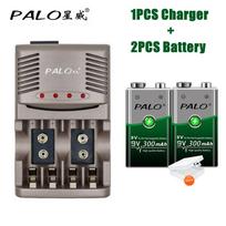 PALO NI-MH 300mah 9V 6F22 Rechargeable battery+Smart Battery Charger for 1.2V AA / AAA Ni-CD Ni-MH 9V Rechargeable Batteries Charging Kit 1 Charger 2 batteries