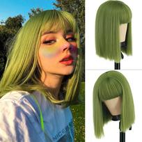 LISI PLAUKŲ Žalios spalvos trumpas Bob perukas su kirpčiukais Cosplay moterims Karščiui atsparūs sintetiniai perukai Kasdienis NAUDOJIMAS Lolita Šukuosenos Juoda Rožinė Vyno Raudona 12inches orange