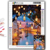 5D Diy Diamond Painting Sea Venice Lights Night View Cross Stitch Full Diamond Embroidery Mosaic Full Round 20X30CM