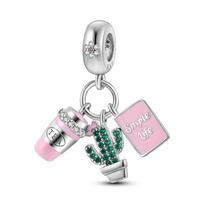 Arbatinukas Knygos ir Vazoniniai Augalai Pakabukai Tinka Originalaus Prekės Ženklo Apyrankei DIY Fine Jewelry Dovana Moterims Seserims white