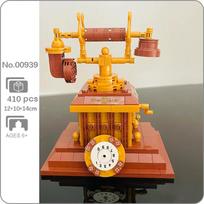 00939 Retro buitinis stalo telefono aparatas su ratuku Modelis Mini blokeliai Plytos Statybos žaislas vaikams be dėžutės orange