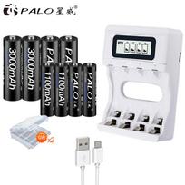 PALO 3000mAh 1.2V AA Rechargeable Battery+1100mAh 1.2V AAA Battery NIMH 2A 3A Rechargeable Battery for Camera Toy Alarm Clock balta/juoda