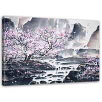 Drobės spaudinys Japonijos kraštovaizdis Akvarelė 60x40 balta/juoda