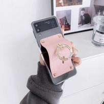 For Samsung Galaxy Z Flip 4 3 Case Luxury Leather Ring Transparent Folding Shockproof Hard Back Cover For Samsung Z Flip4 3 Case For Samsung Z Flip 4 rožinė