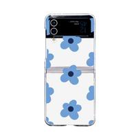 For Samsung Galaxy Z Flip 4 3 Case Blue Flowers Pattern Painted Transparent Folding Shockproof Clear Pc Hard Cover Accessories For Galaxy Z Flip 3