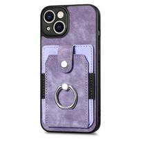 Kortelių lizdai Slim Fit odinis dėklas, skirtas iPhone 14 13 12 11 Pro Xr Xs X Max 7 8 6 6s Plus Se 2020 3 Piniginės piršto žiedo laikiklio dangtelis For iPhone 14 Plus violetinė