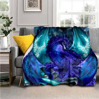 3D Drakono Metimo Antklodė Minkšta Patogi Sofos Antklodė ir Metimas Flanelinės Antklodės Suaugusiems 75x90cm blue