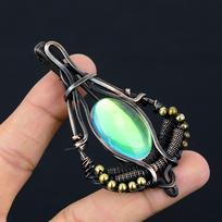 Mystic Topaz Gemstone Pure Copper Wire Wrapped Designer Handmade Pendant Jewelry For Her 3.27 Inches žalia