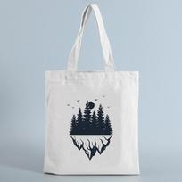 Dark Forest Print Canvas Shopping Tote Bag Mountain Design Reusable Shopper Shoulder Cloth Bags Fashion Travel Book Student Bags 24*26cm white
